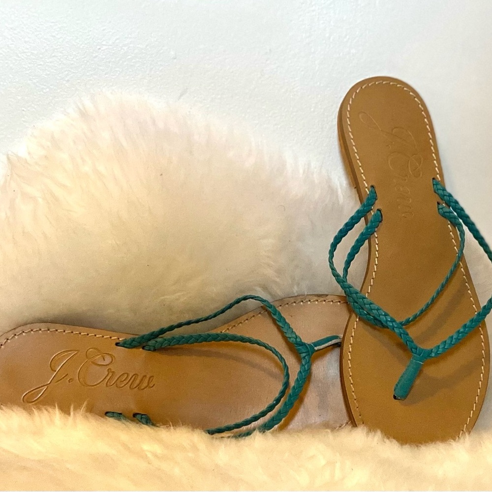 J-Crew Italian Leather Like New Braided Strappy Green Sandals Size 8.5